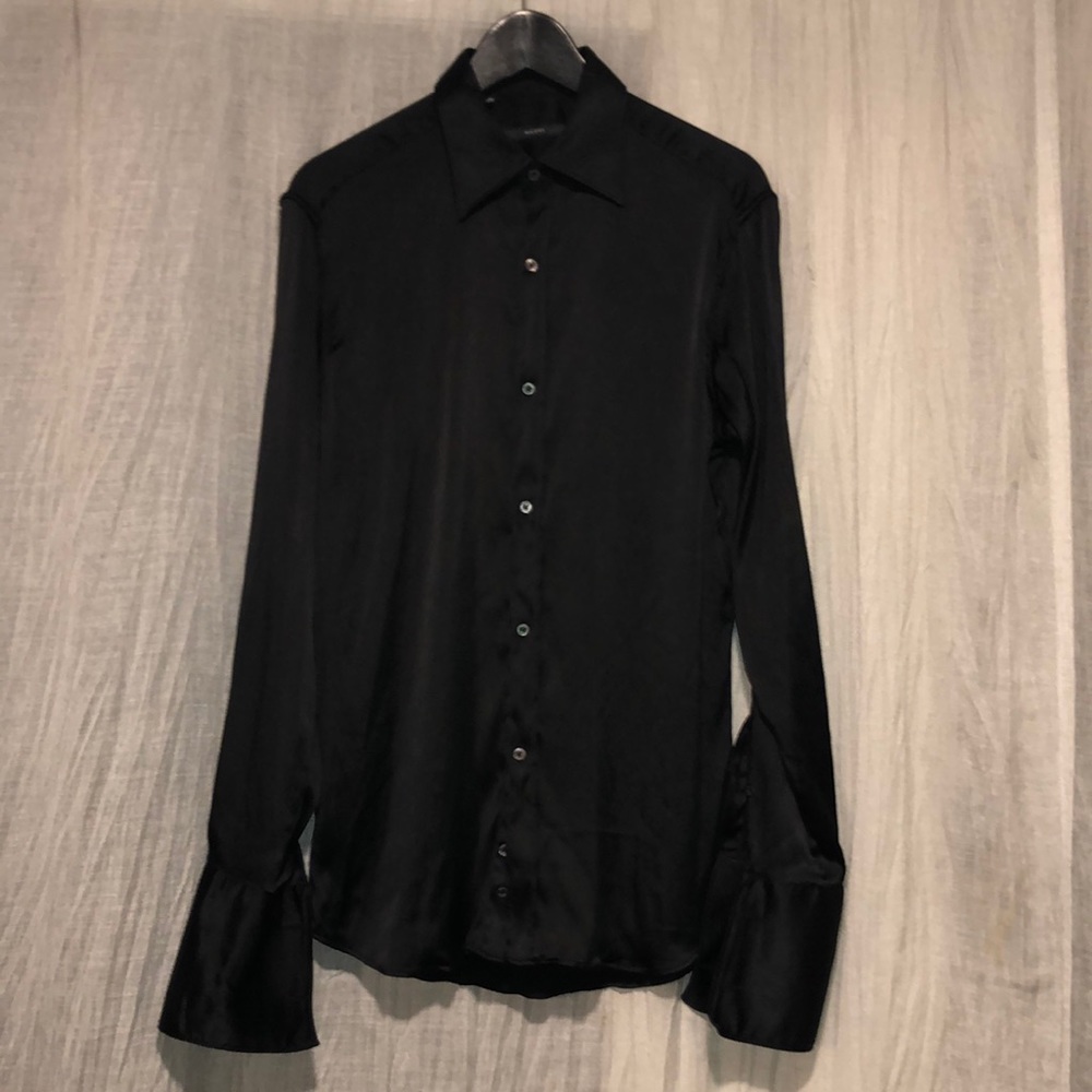 90’s Gucci men’s silk satin black button down 15 3/4